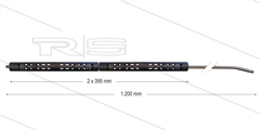 RP2 lans - L=1200mm - gebogen - RVS - open isolatie L=395mm - 250 Bar - max 150°C - 2 x 1/4" bu