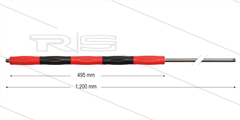RP50 lans - L=1200mm - recht - RVS - isolatie L=495mm - rood/zwart - 500 Bar - max 80°C - 2x 1/4" bu