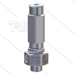 VS100 - veiligheidsventiel - RVS316 - 125 Bar - 20 l/min - max 90°C - In: 2 x 1/4" bi - Uit:1/4" bi