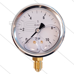 Manometer 0-10 Bar - 1/4" bu - onderaansluiting - Ø63mm