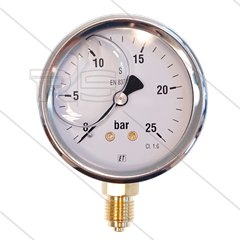 Manometer 0-25 Bar - 1/4" bu - onderaansluiting - Ø63mm