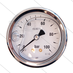 Manometer 0-100 Bar - 1/4" bu - achteraansluiting - Ø63mm
