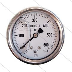 Manometer 0-600 Bar - 1/4" bu - achteraansluiting - Ø63mm