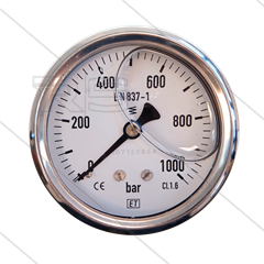 Manometer 0-1000 Bar - 1/4" bu - achteraansluiting - Ø63mm