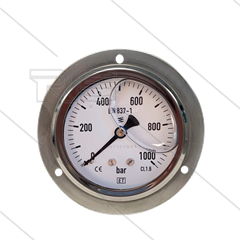 Manometer 0-1000 Bar - 1/4" bu - achteraansluiting - Ø63mm - paneelmontage