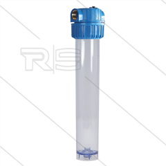 Patroonfilter 20" - 2x 1" bi - transparant glas - H=594mm - max 8,6 Bar - max 40°C
