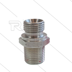 Dubbele nippel - RVS - 1/2" bu NPT x 1/2" bu BSP - 60° conus - 400 Bar