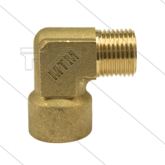 Knie - messing - 300 Bar - 1/4" bi x 1/4" bu