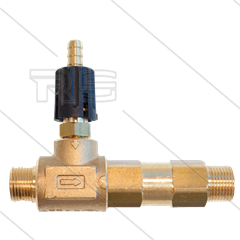 Chemicaliën Injector - messing - instelbaar - lagedruk - Ø1,55mm - 1,5 tot 12 Bar - 2 x 3/8" bu